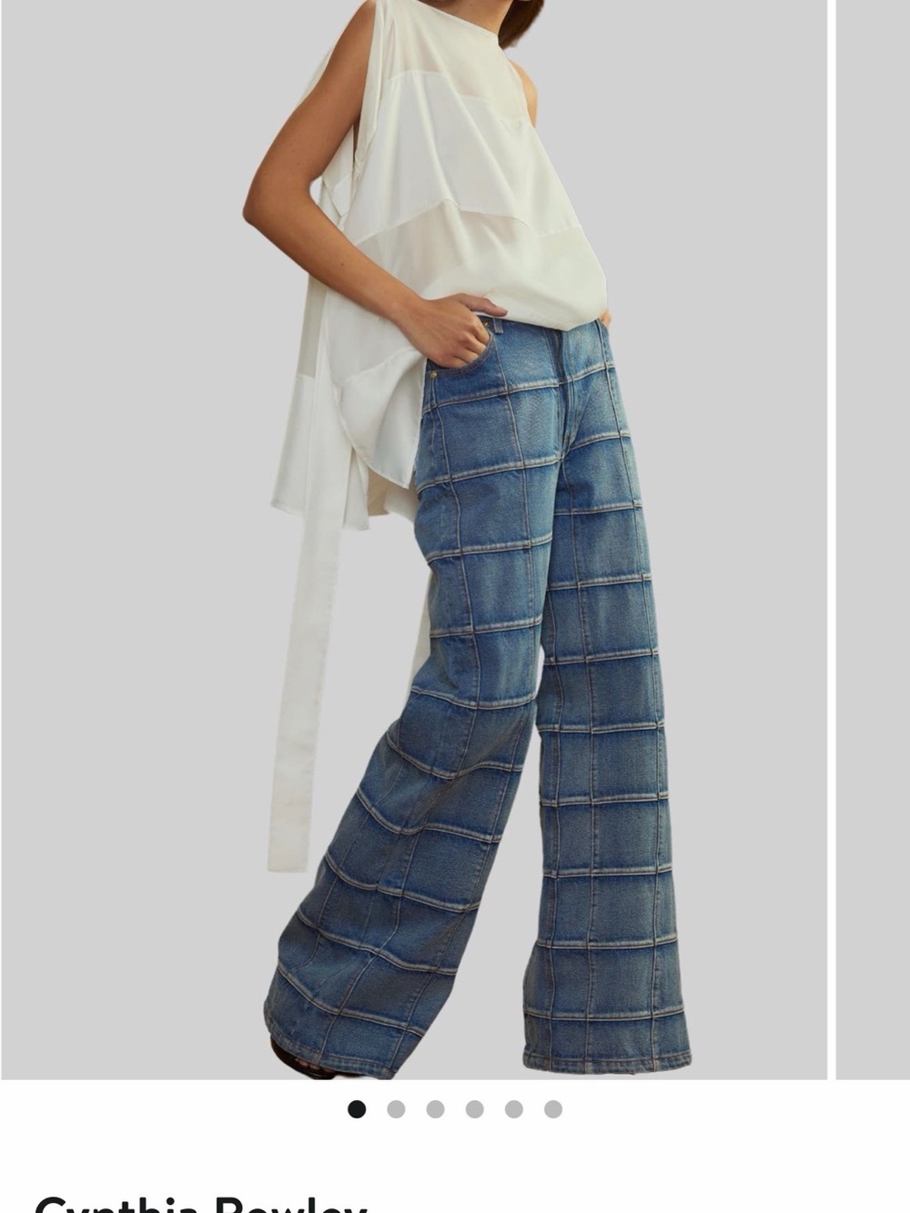 Cynthia Rowley Light Blue Grid Patchwork Wide-Leg Jeans - Picture 6 of 6